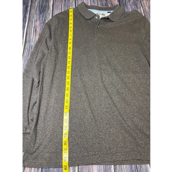 Tasso Elba Polo Shirt Mens XL Brown Heathered Long Sleeve Casual Comfort - Picture 3 of 14